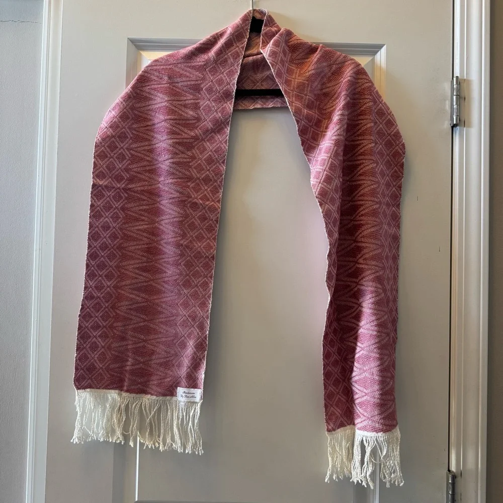 Handmade‎ Local Artisan Pink Patterned Scarf with Fringe
